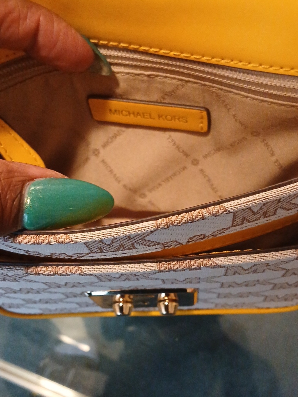 Michael Kors Yellow and White MK Logo Crossbody Bag - Picture 6 of 7